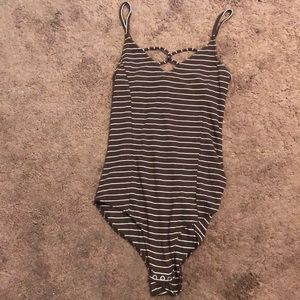 Maroon and white stripes bodysuit